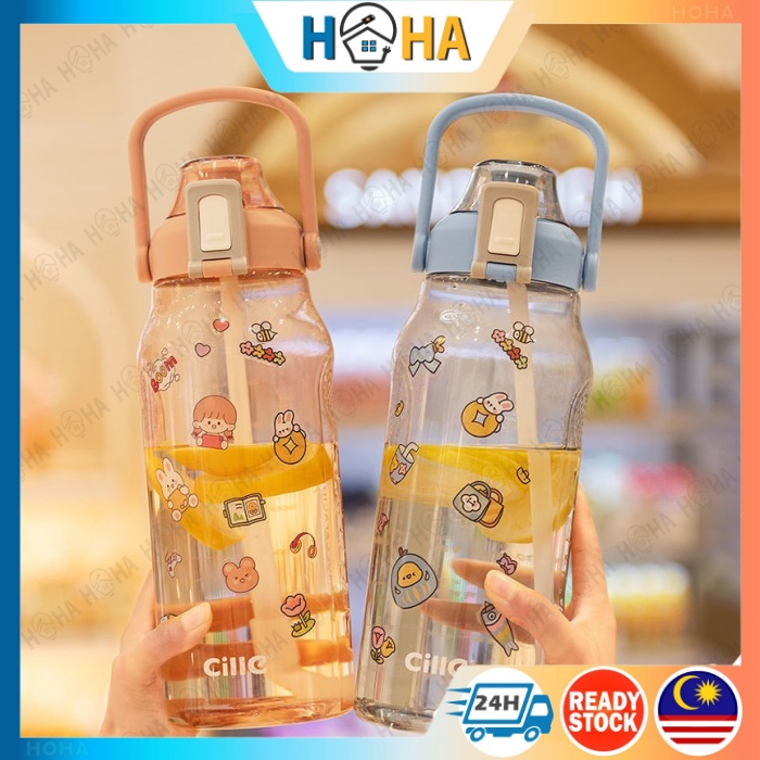 Free Sticker 1500ml Large Capacity Portable Tritan Big Water Bottle With Straw With Handle Bpa 9115