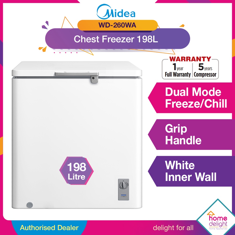 Midea Chest Freezer Dual Mode 198L [ WD260W \ WD260W \ WD260WA