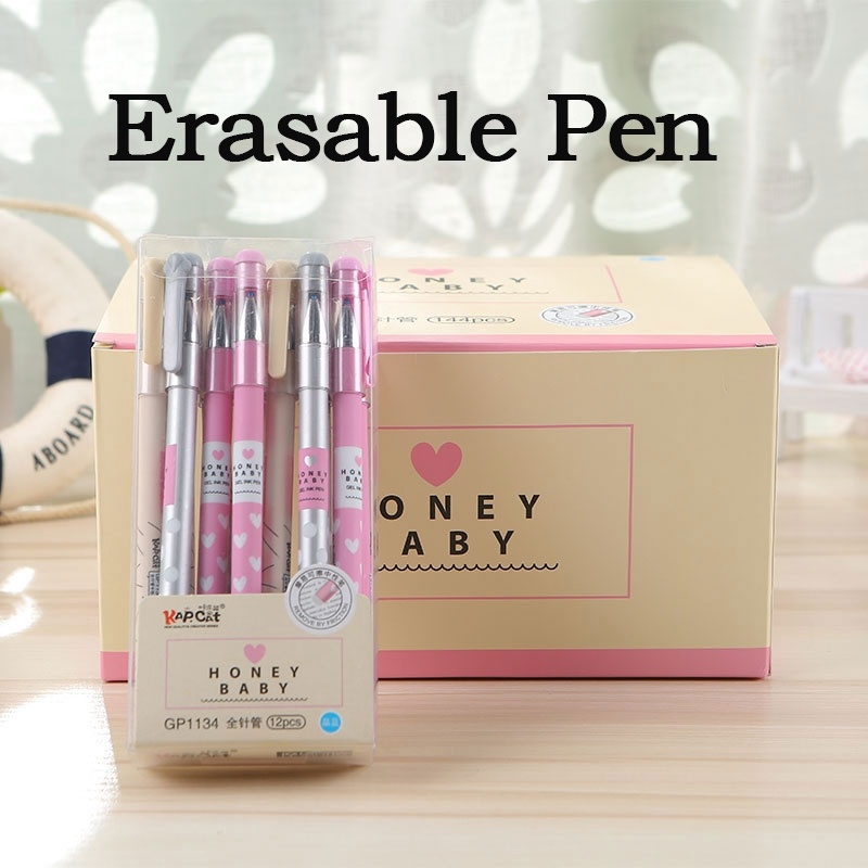 Kap Cat 12Pcs 0.38mm Erasable Gel Pen Cartoon Cute Kawaii Black Ink Pens Needle Kap Cat 12Pcs 0.38mm Erasable Gel Pen Cartoon Cute Kawaii Black Ink Pens Needle
