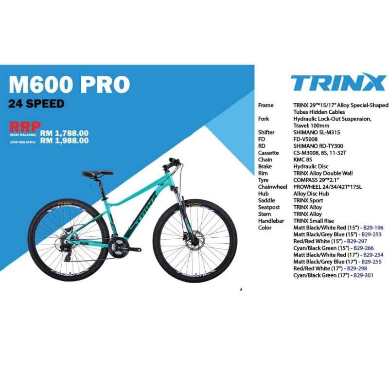 trinx bike size guide
