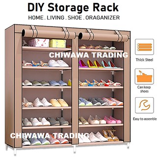 12 Layer Dust Cover Shoes Storage Rack Wardrobe Shoe Closet Cube Cabinet Organizer Shelf Almari Rak Kasut Shopee Malaysia