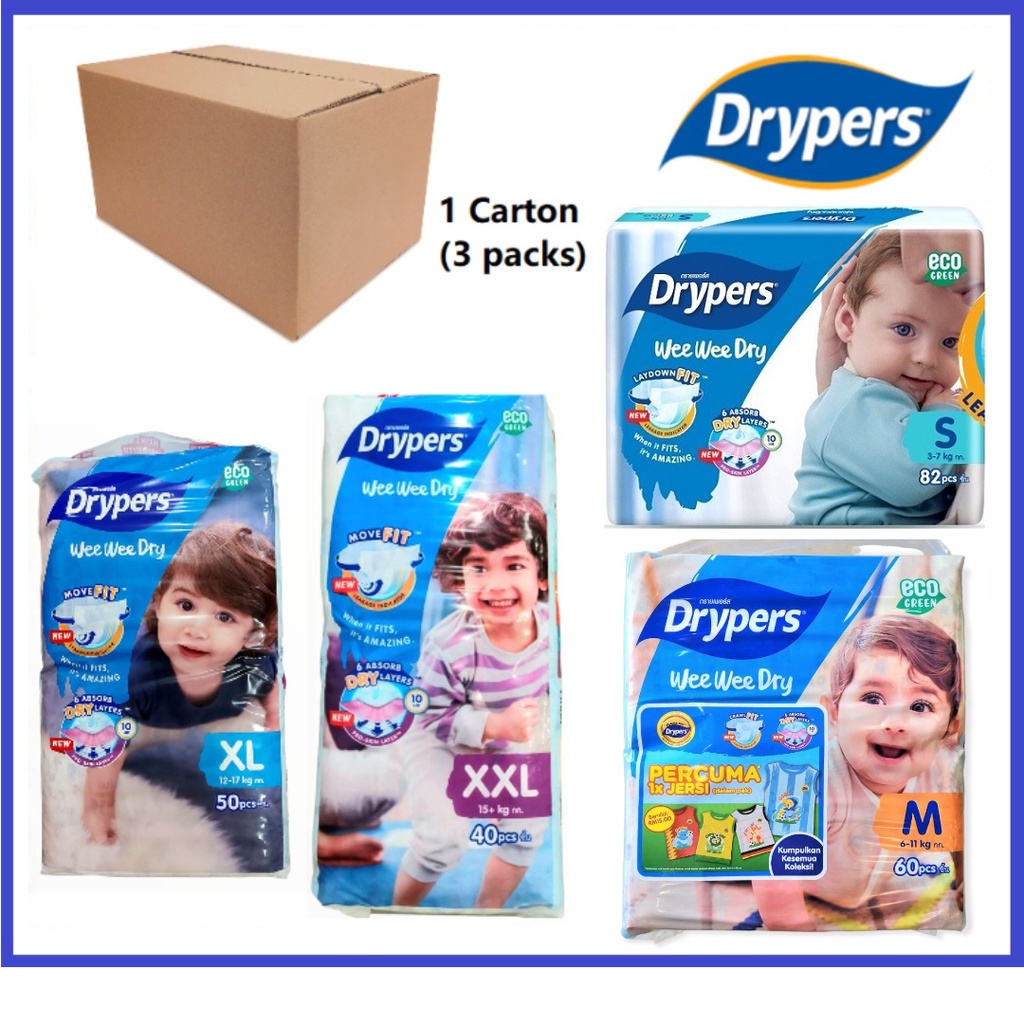 Drypers Wee Wee Dry - S80 /M60/ L58 / XL50 (3 Packs) | Shopee Malaysia