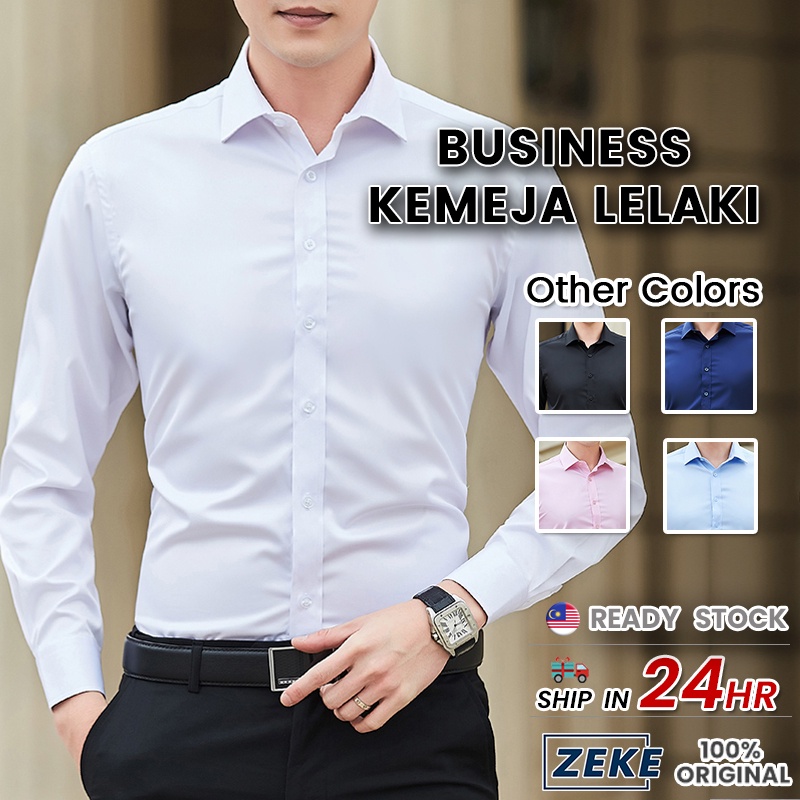 ZEKE Kemeja Lelaki Long Sleeve Slim Fit Suit Shirt Plus Size Business Formal Shirt