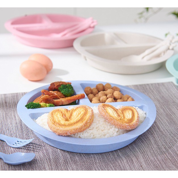 3 Pieces/Set Eco Kids Plate Set with Fork and Spoon Safe Material ...