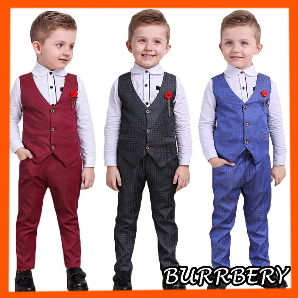 Burrbery 3pcs Toddler Boy Ring Bearer Formal Vest Suit Wedding