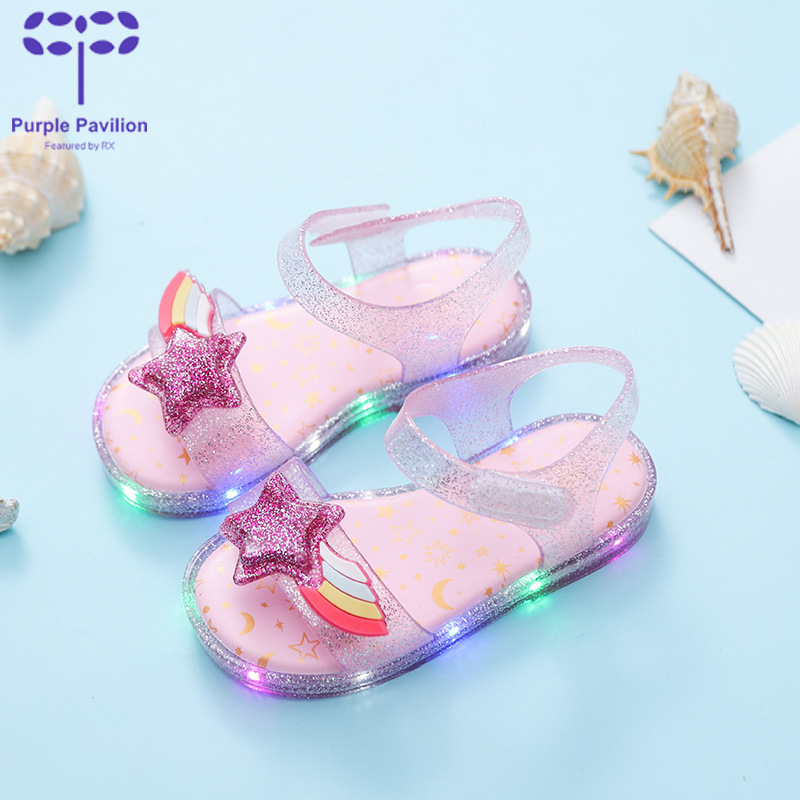 Ready Stock LED flashing Star Rainbow girls shoes jelly baby sandals ...