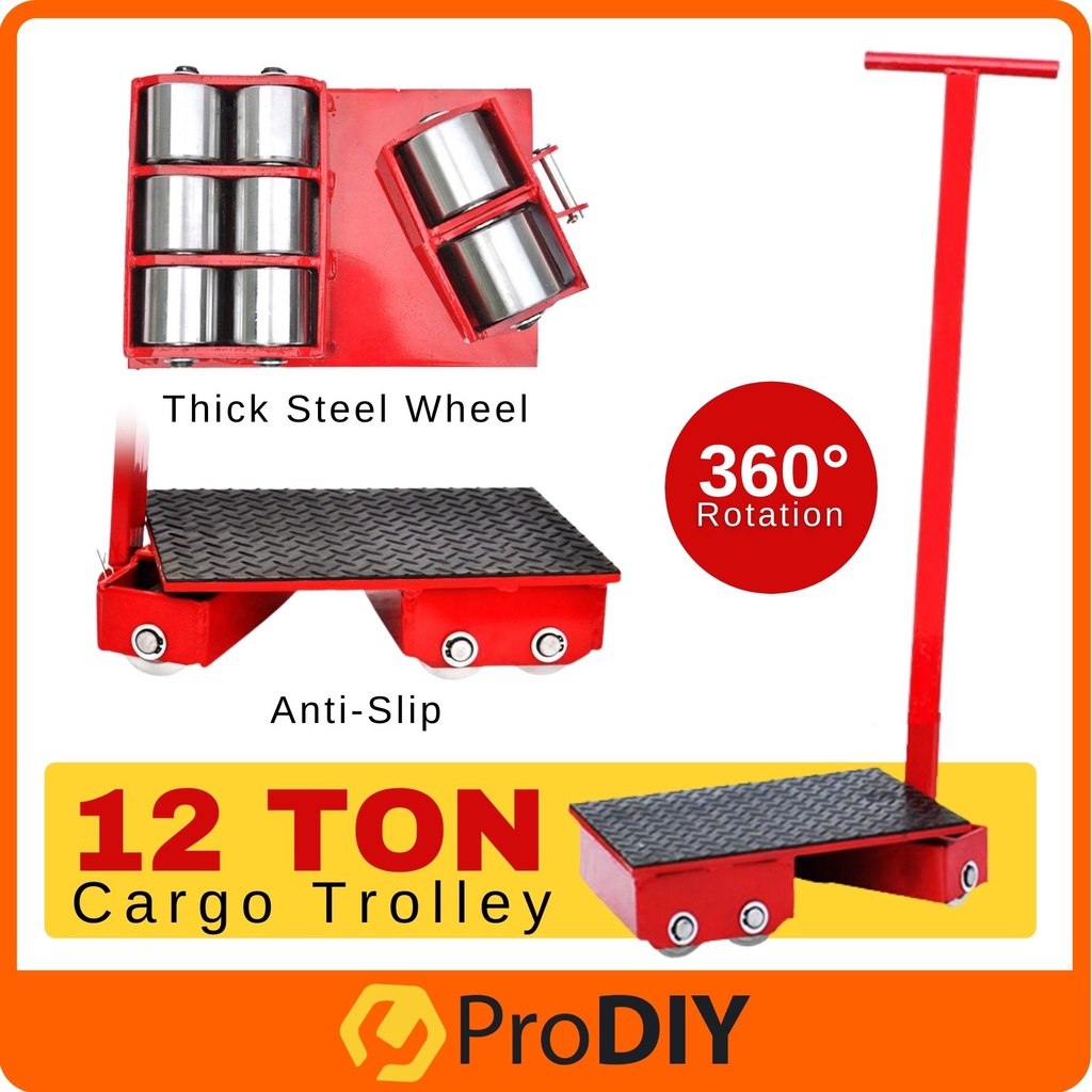 12 Ton Heavy Duty Cargo Trolley With Handle 360° Degree Rotation Industrial Machinery Mover Lifter Wheels