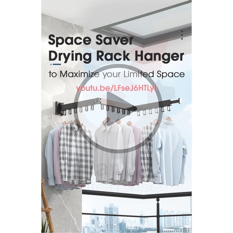 Space Saver Wall Mounted Tri-Fold Clothes Drying Rack Hanger for ...