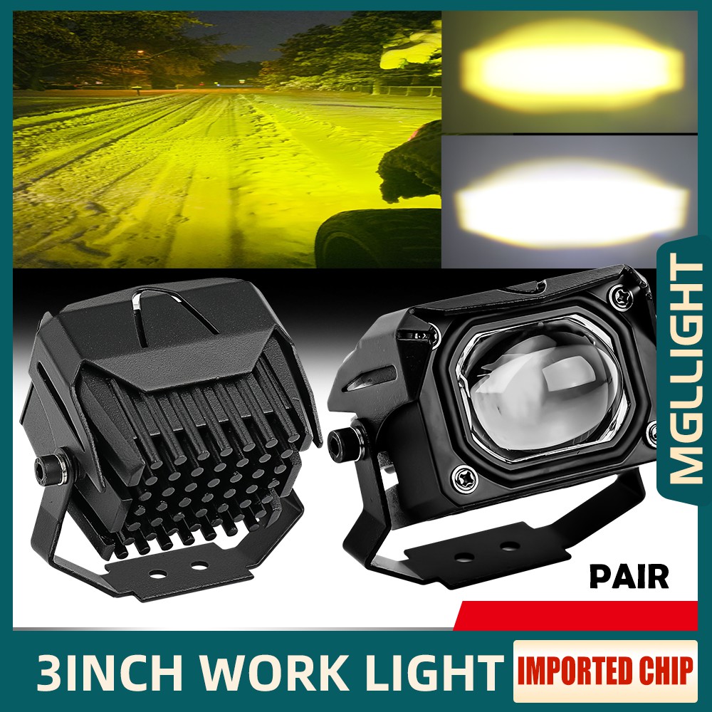 3inch Square LED Work Light Bar Spot Pods Driving LED Light Bar Fog Amber Offroad ATV SUV Spotlight Flood 12V 24V White light yellow white light