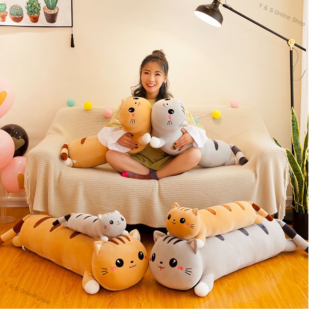 Y & S Online Shop Kawaii Lying Cat Soft Plush Pillow Down Cotton Stuffed Lovely Animal Toys Doll Home and Car Decoration