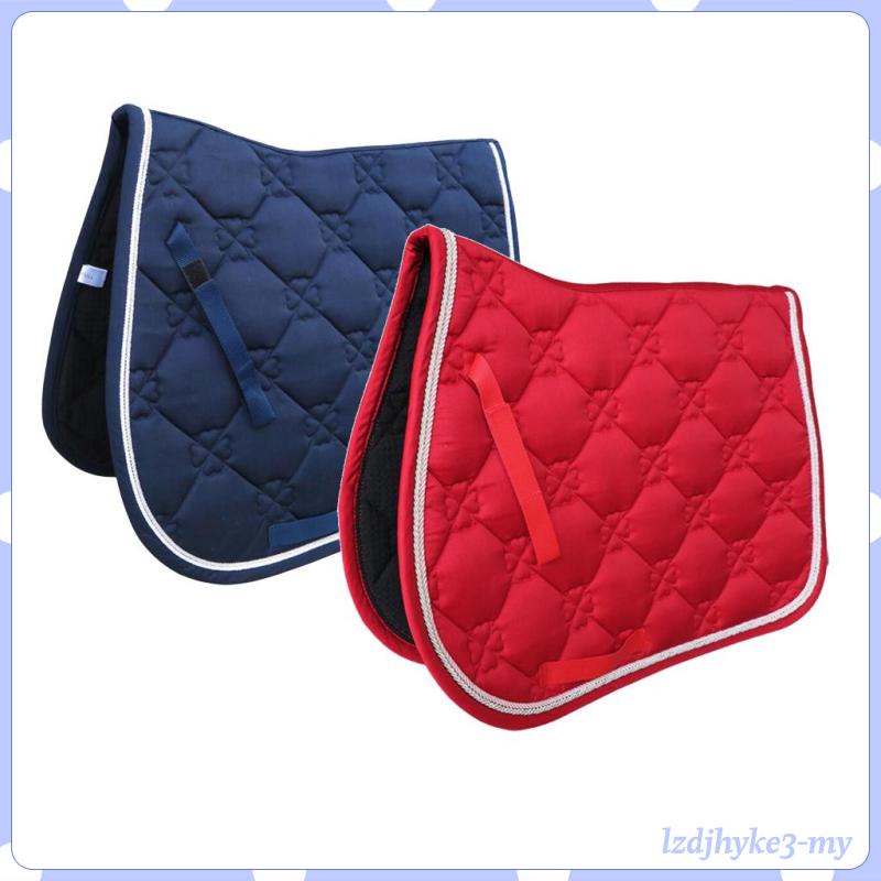 [ Square Quilted English Saddle Pad Horse Blue