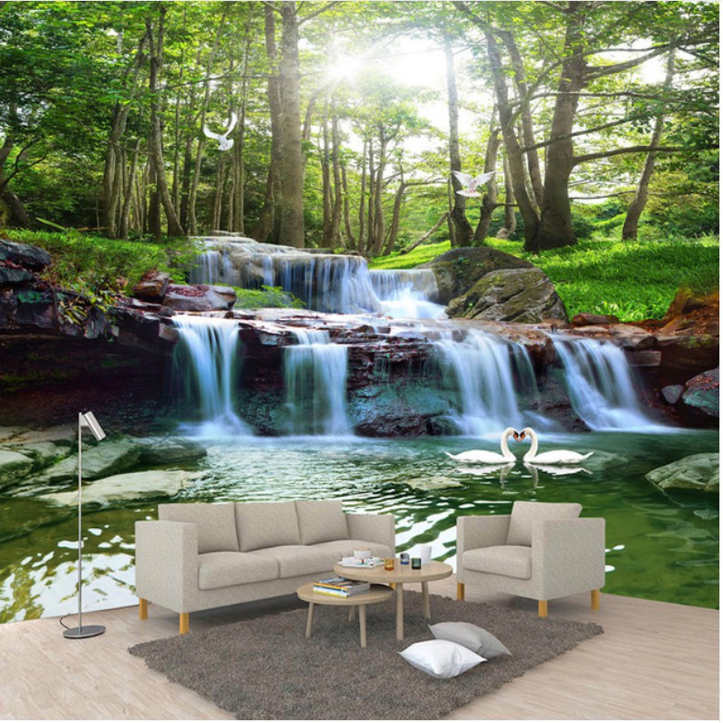 Waterfall nature landscape living room sofa TV background mural wallpaper |  Shopee Malaysia