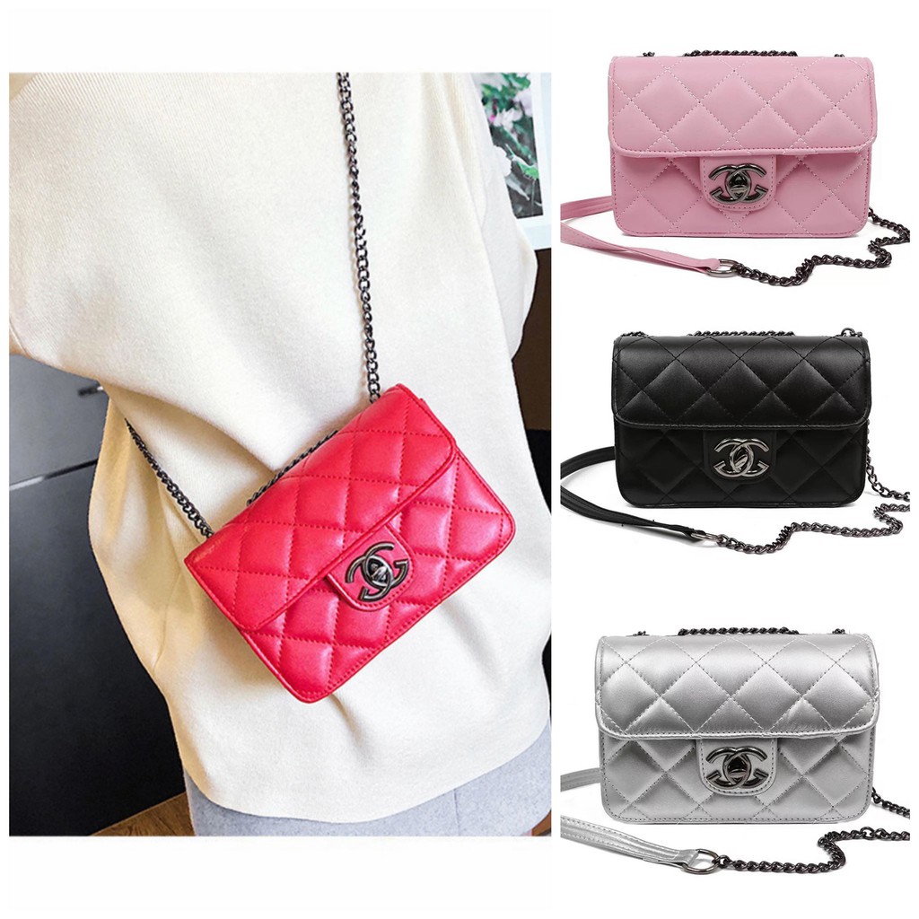Beg Tangan Kecil Wanita Beg Silang Bahu Petak Tali Besi Perempuan Woman Korea Handbag Sling Shoulder Chain Tote Shopee Malaysia