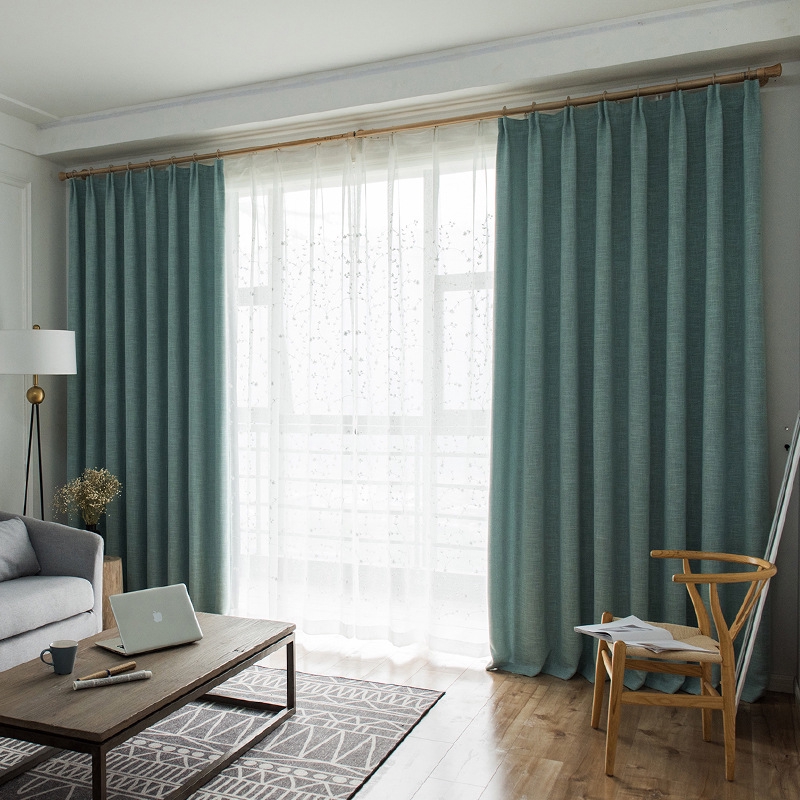 Plain Cotton Linen High Blackout Curtain Nordic Eyelet Curtain