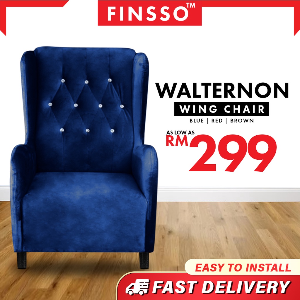 FREE SHIPPING !!! Walternon Sofa Velvet Fabric High Back Wing Chair KLANG VALLEY ONLY