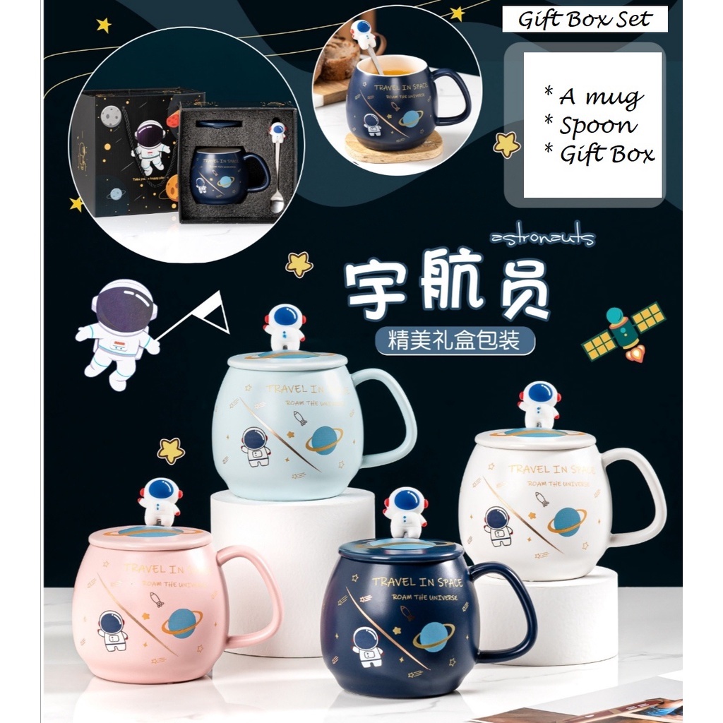 Cute Mug Astronaut Planet Unique Mug with Stainless Steel Spoon Best Gift 高颜值带盖不锈钢勺马克杯 Best Gift Kid/Student/Teenager