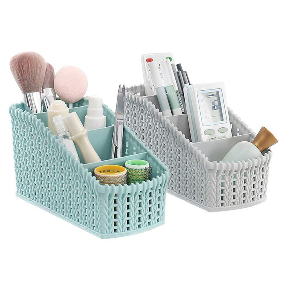 Multifunction Countertop Makeup Organizer Plastic Rattan Hollow