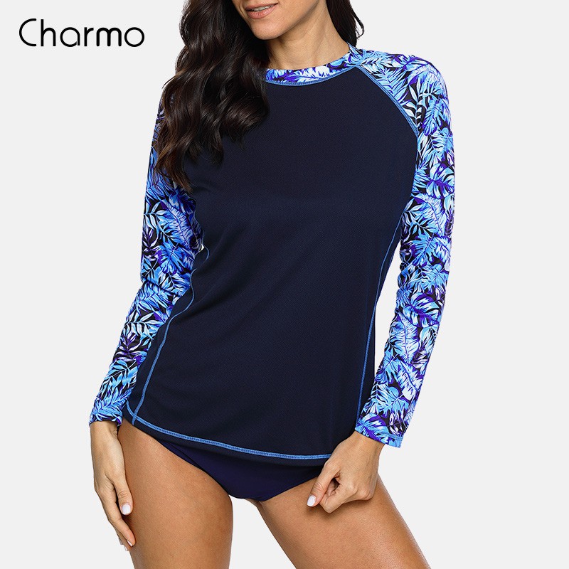 Charmo Long Sleeve Women Rashguard Retro Quickdrying Shirt Running Top