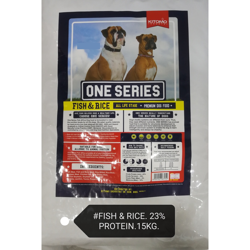 Kitomo One Series Premium Dog Food All Life Stage Fish and Rice Makanan Anjing 15kg [&] Shopee