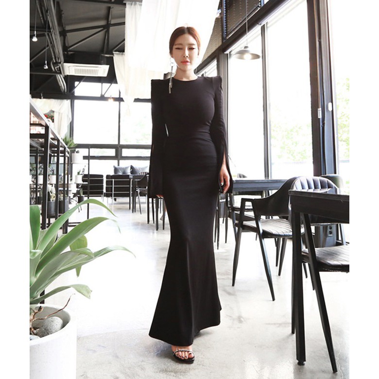  Black  Dinner Dress Jubah Women Long Split Sleeve Baju  