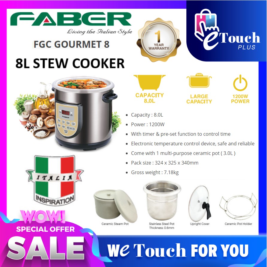 Faber FGC Gourmet Stew Cooker - Power Come With Ceramic Pot (1200 W/8 L) FGC GOURMET 8 Slow Cooker