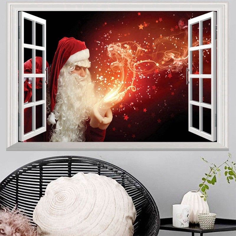 Dreamseeha Christmas Tree Santa Claus Reindeer 3d Window Home