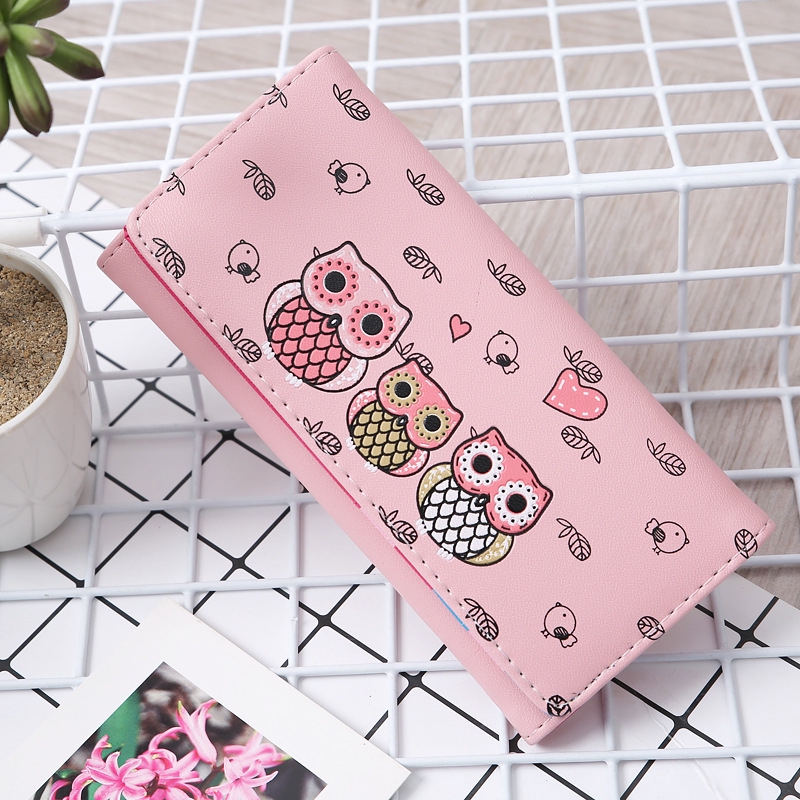 Owl Kartun Wanita Comel Dompet Pu 2 Folding Purse Case Cute Key
