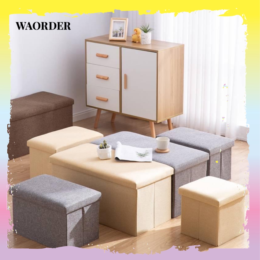 Storage Stool Ottoman Fabric Foldable Storage Box Sofa Footrest Foot Stool Seat Storage