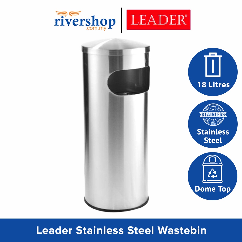 LEADER 18Litres Stainless Steel Dustbin (Dome Top) RAB001/D Wastebin Garbage Bin Trash Can