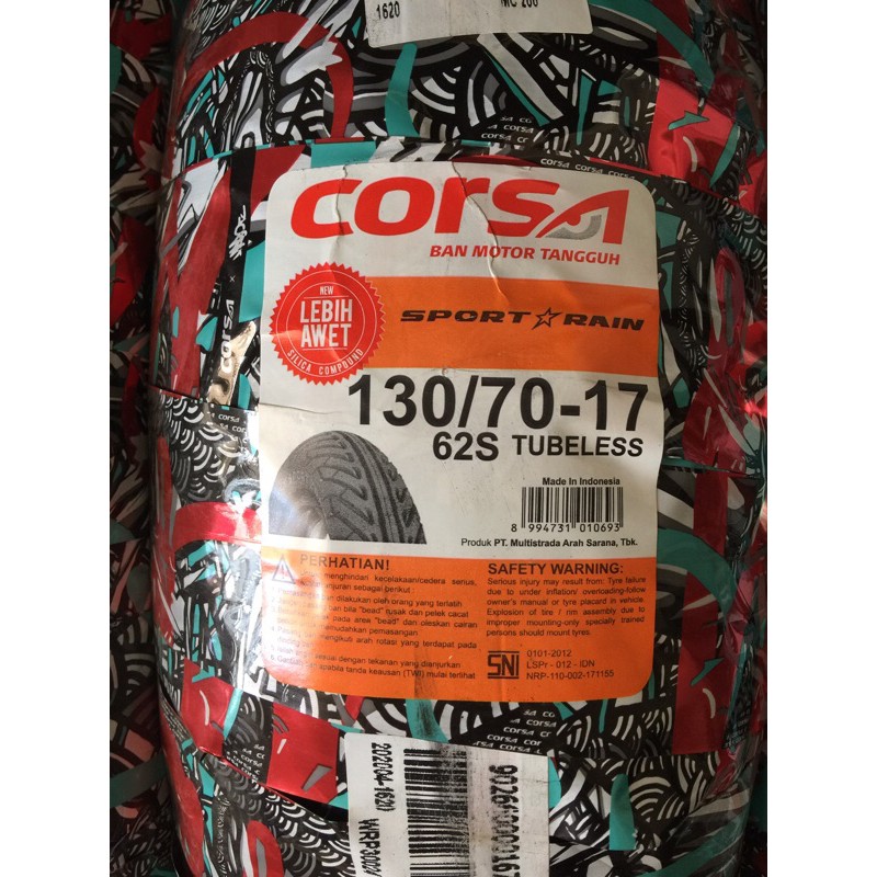 2021 Corsa Sport Rain 130/7017 Tayar tubeless tahun 2021 (limited