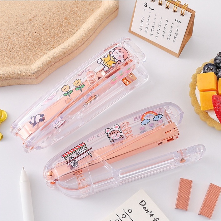 SS Transparent Rose Gold Stapler Aesthetic Stapler Stationery | Shopee ...