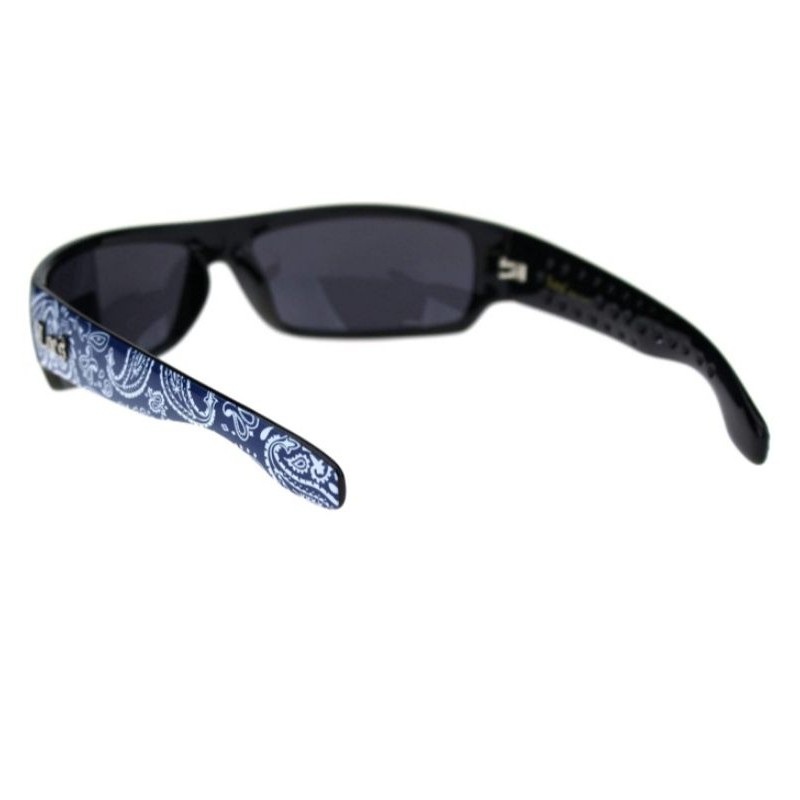 LOCS Mad Dog Hardcore Gangster Cholo Narrow Rectangular Sunglasses with blue bandana print