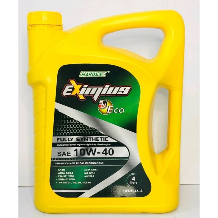 HARDEX EXIMIUS SN ECO Fully Synthetic SAE SN 10W40 4L Engine Oil Lubricant Oil timemax Shopee
