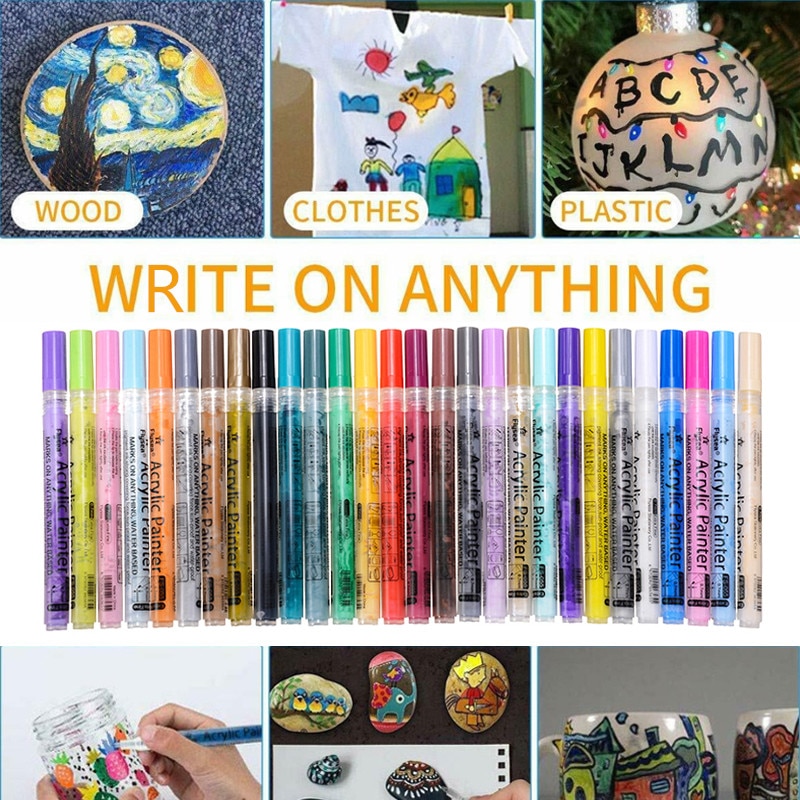 6/12/24/28 Colors/set Painting Supplies Acrylic Paint Marker Pen Art Painting Markers Canvas