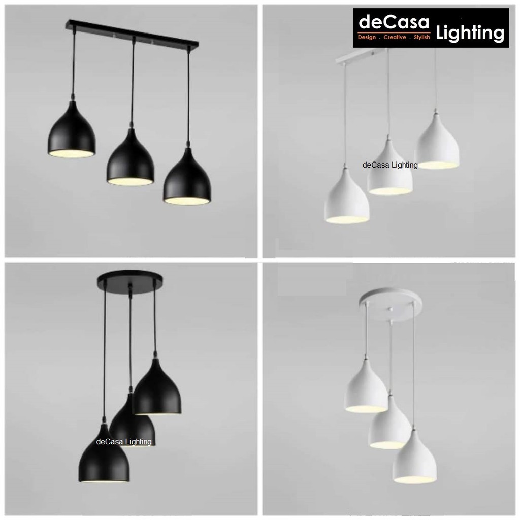  Set  Of 3 Ikea  style Black or White Pendant Light With Long 