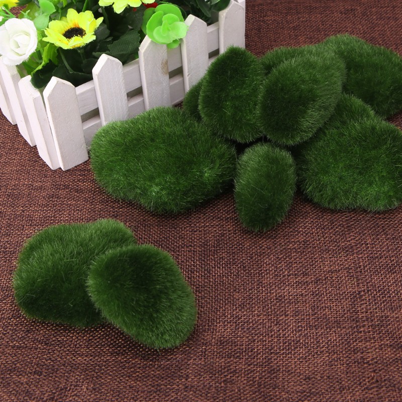 Top 10pcs Moss Balls Decorative Stone Artificial Simulation Garden