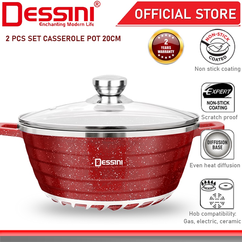 DESSINI ITALY Granite Die Cast Aluminium Non Stick Casserole Pot Bowl Deep Fry Pan Cookware Tool (20cm)