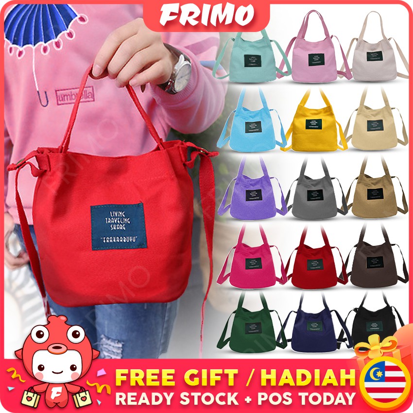 READY STOCKFRIMO Casual Canva Label Women's Tote Bag Sling Beg Tangan Wanita Perempuan Handbag Bags Lady Grimo Gift