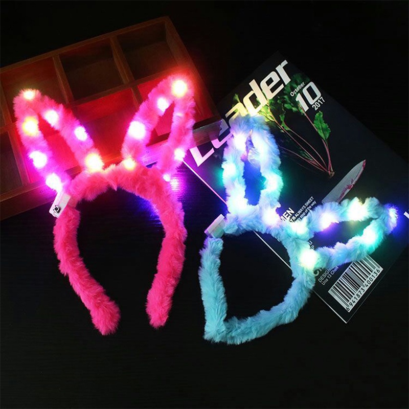 Raya LED Glowing headband Lovely Rabbit Ears Women Plush LED Light up Headband Hair Hoop Party Supplies Hair Ornament Lamp