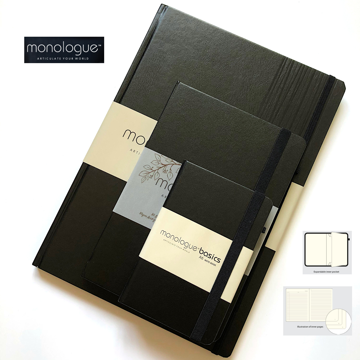 Monologue Basics Notebook (A4/A5/A6), 160 pages, 80 gsm acidfree paper