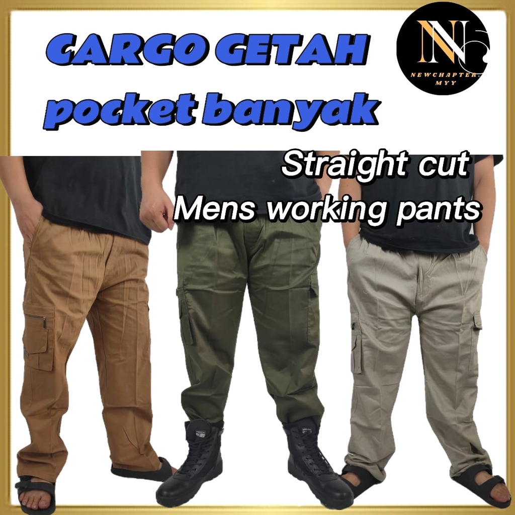 Seluar Cargo pocket banyak/ Straight Cut/ Men working pants | Shopee ...