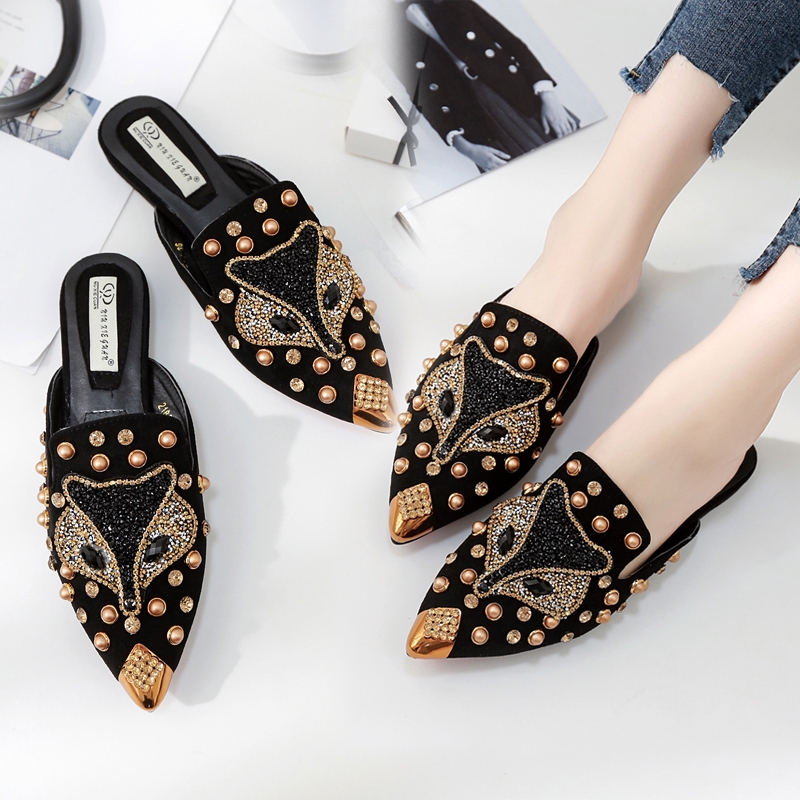 MANXIXI Fashion Women Mules Fox Pearl Matching Flat Slippers Loafers  Sandals (Size 35-43) | Shopee Malaysia