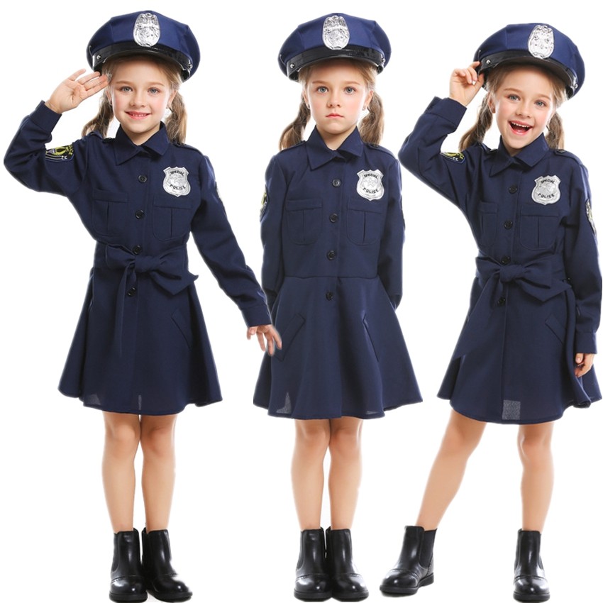 CHILD KIDS GIRLS POLICE COP FANCY DRESS COSTUME POLICEWOMAN