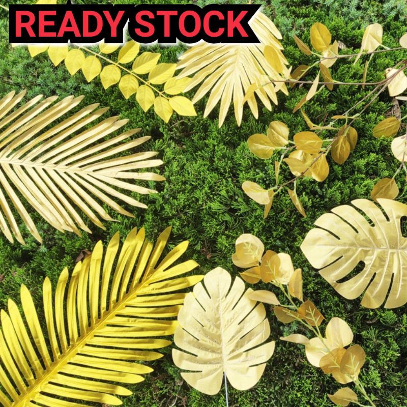 Artificial Stimulated Green Plant For Home Decor Gold Stimulated Leaf Plant Monstera Daun Pokok Sponge Floral Tape Wire