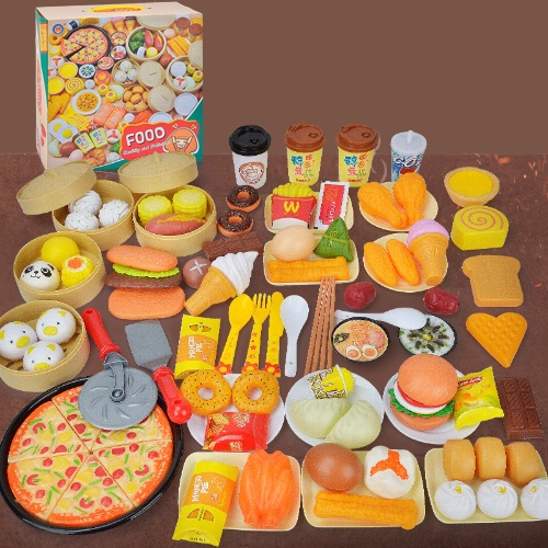 (101 Pieces) MILANDO Children’s Simulation Food Toy Gift Set Pretend Play Cooking Toy Set (Type 11)