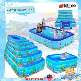 [ NEW ARRIVAL ] INTIME 6 Sizes 3 Layer Cartoon Design Extra Large Rectangular Inflatable Swimming Pool Kolam Air Renang