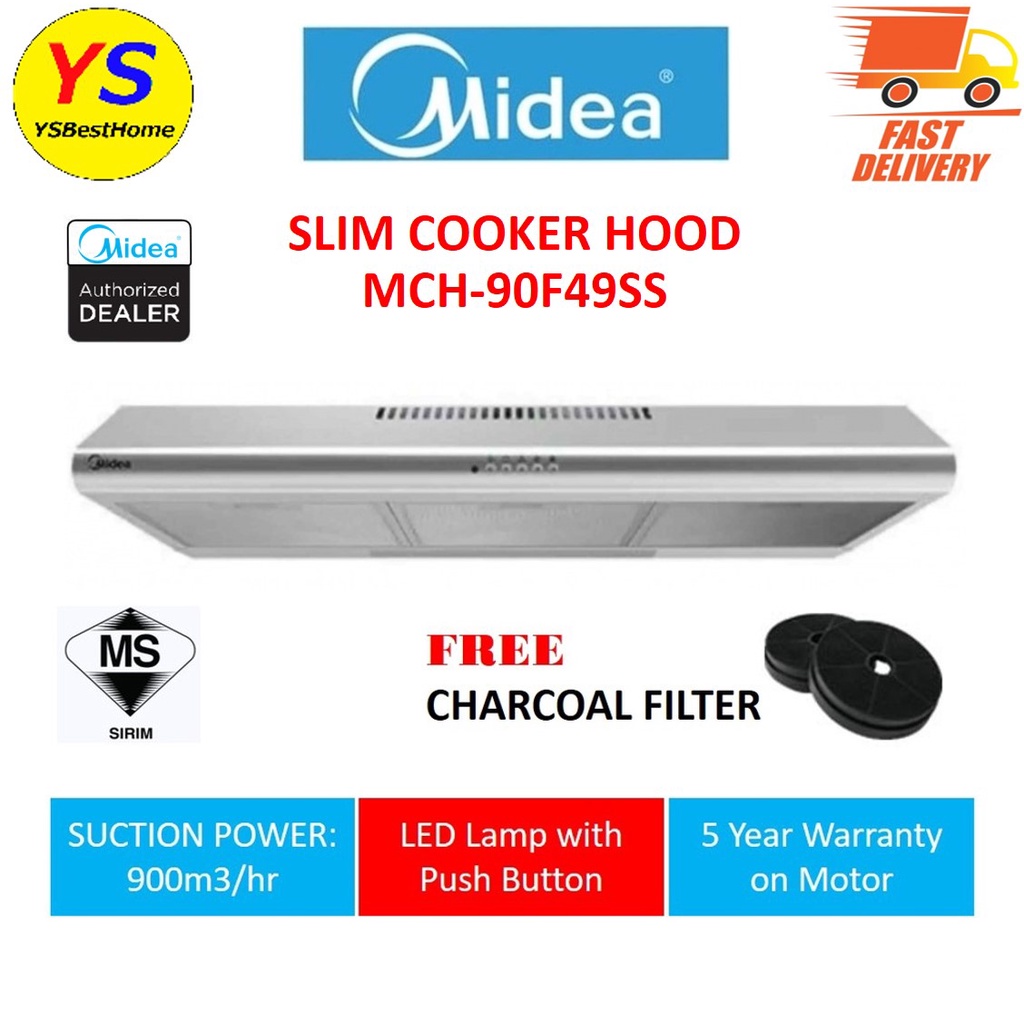 Midea Slim Cooker Hood MCH90F49SS (90CM) / MCH76MSS (76 cm) Shopee