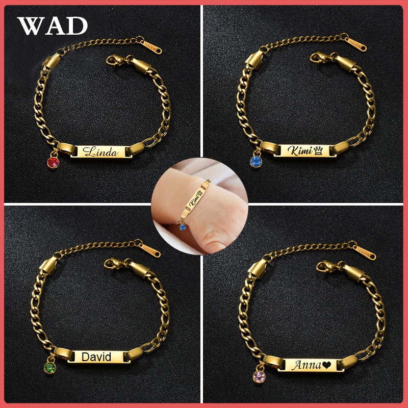 【Name Engraved Bracelet】Baby Name Stainless Steel Curved Brand Children's Bracelet Baby Child Commemorative Hand Jewelry