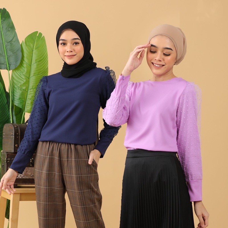 Koleksi D ModestBLOUSE FASHION MUSLIMAH Georgette Puff Korean Wear Terkini Viral Readystock Blouse LongSleeves TopBaju