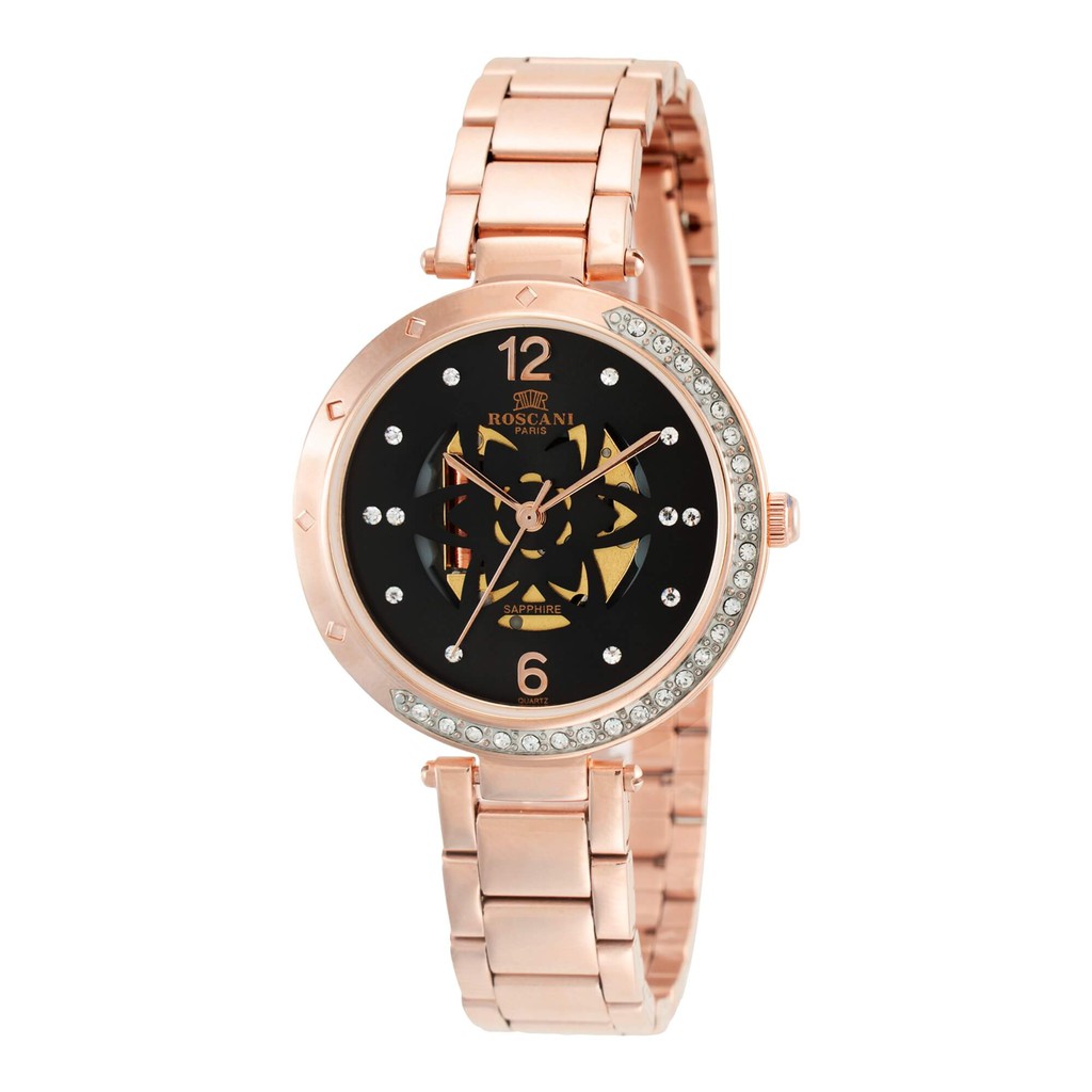 Roscani Sapphire All Stainless Steeel Rosegold Black Dial Women Bl E83463 International 7238